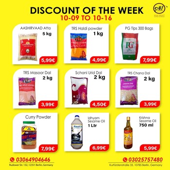 DISCOUNT OF THE WEEK!! 
Massive Savings! Less Spending!!

Hurry up, Indian, Sri-Lankan Grocery discount until 16 October. We make your favorite products affordable for you. Grab this chance now. We will make your shopping fun. 

This offer is only for Shop. If you have any questions? Give us a call at +493064904646.
We are open Mon-Sat 09:00 AM - 08:00 PM. Visit us, We are located at
1. Rudower Straße 132, 12351 Berlin
2. Kurfürstenstraße 33, 10785 Berlin 
3. Zossener Str. 13, 10961 Berlin, Germany. 

#grocerysgopping #grocery #dal #getgrocery #africanchili #discount #bestprice #rice #groceriesingermany #germanyfood #Deutschland #haldi #srilankansingermany #indiansingermany #indianingermany #asianshop #asingrocery #africangrocery #berlinfood #indiansinberlin #indiangrocery #deliveryservice #srilankanfood  #internationale #lebensmittel #internationalelebensmittel #shoppinginberlin #atta #cookinoil